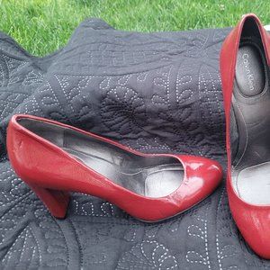 CK patent leather high block heels